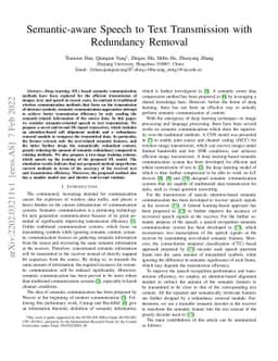 Semantic-aware Speech to Text Transmission with Redundancy Removal