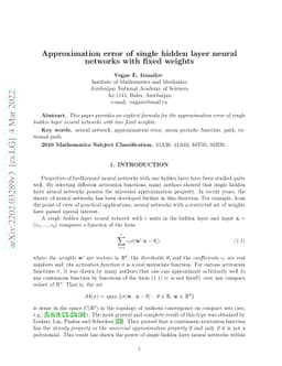 Approximation error of single hidden layer neural networks with fixed
  weights