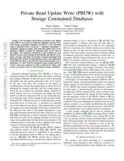 Private Read Update Write (PRUW) with Storage Constrained Databases