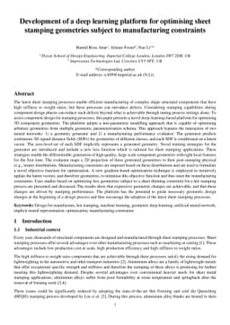 Development of a deep learning platform for optimising sheet stamping
  geometries subject to manufacturing constraints