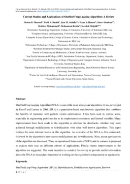 Current Studies and Applications of Shuffled Frog Leaping Algorithm: A
  Review