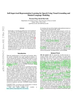 Self-Supervised Representation Learning for Speech Using Visual
  Grounding and Masked Language Modeling