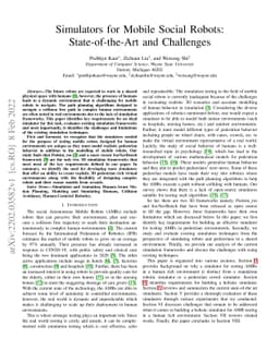 Simulators for Mobile Social Robots:State-of-the-Art and Challenges