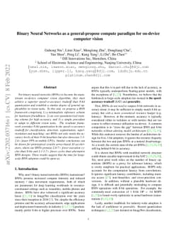 Binary Neural Networks as a general-propose compute paradigm for
  on-device computer vision