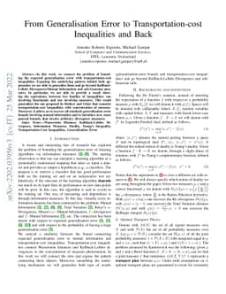 From Generalisation Error to Transportation-cost Inequalities and Back