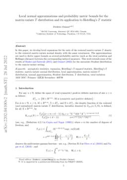 Local normal approximations and probability metric bounds for the
  matrix-variate $T$ distribution and its application to Hotelling's $T$
  statistic