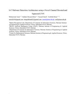 IoT Malware Detection Architecture using a Novel Channel Boosted and
  Squeezed CNN