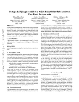 Using a Language Model in a Kiosk Recommender System at Fast-Food
  Restaurants