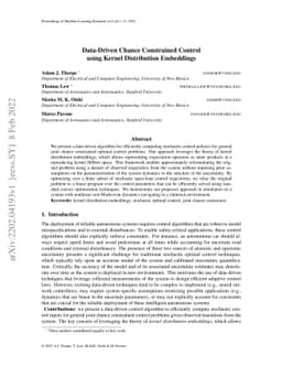 Data-Driven Chance Constrained Control using Kernel Distribution
  Embeddings