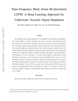 Time-Frequency Mask Aware Bi-directional LSTM: A Deep Learning Approach
  for Underwater Acoustic Signal Separation