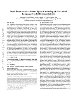 Topic Discovery via Latent Space Clustering of Pretrained Language Model
  Representations
