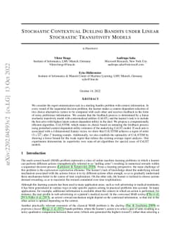 Stochastic Contextual Dueling Bandits under Linear Stochastic
  Transitivity Models