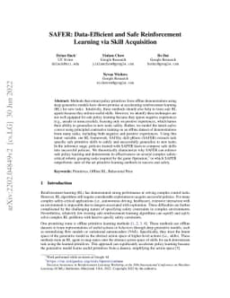 SAFER: Data-Efficient and Safe Reinforcement Learning via Skill
  Acquisition