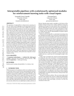 Interpretable pipelines with evolutionarily optimized modules for RL
  tasks with visual inputs
