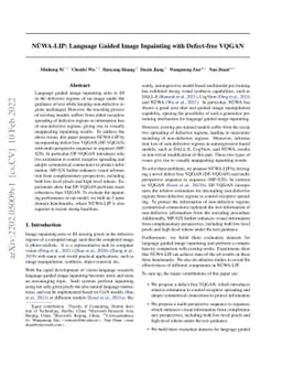 NÜWA-LIP: Language Guided Image Inpainting with Defect-free VQGAN