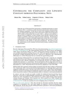 Controlling the Complexity and Lipschitz Constant improves polynomial
  nets