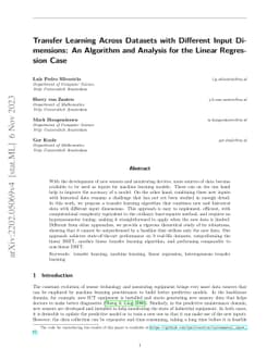Transfer-Learning Across Datasets with Different Input Dimensions: An
  Algorithm and Analysis for the Linear Regression Case