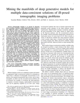 Mining the manifolds of deep generative models for multiple
  data-consistent solutions of ill-posed tomographic imaging problems