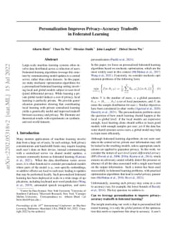 Personalization Improves Privacy-Accuracy Tradeoffs in Federated
  Learning