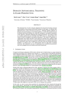 Domain Adversarial Training: A Game Perspective