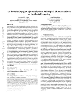 Do People Engage Cognitively with AI? Impact of AI Assistance on
  Incidental Learning