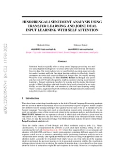 Hindi/Bengali Sentiment Analysis Using Transfer Learning and Joint Dual
  Input Learning with Self Attention