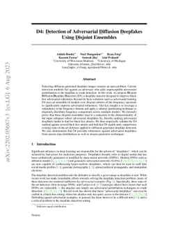 D4: Detection of Adversarial Diffusion Deepfakes Using Disjoint
  Ensembles
