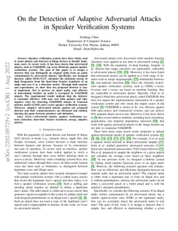 On the Detection of Adaptive Adversarial Attacks in Speaker Verification
  Systems