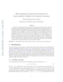 Rate-matching the regret lower-bound in the linear quadratic regulator
  with unknown dynamics