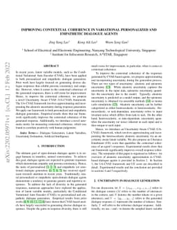 Improving Contextual Coherence in Variational Personalized and
  Empathetic Dialogue Agents