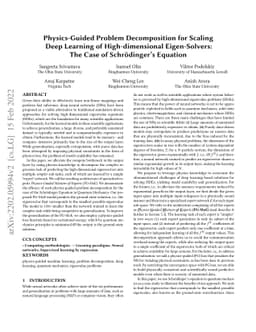 Physics-Guided Problem Decomposition for Scaling Deep Learning of
  High-dimensional Eigen-Solvers: The Case of Schrödinger's Equation