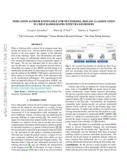 Indication as Prior Knowledge for Multimodal Disease Classification in
  Chest Radiographs with Transformers