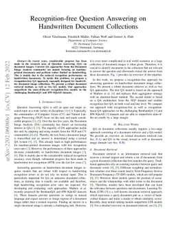 Recognition-free Question Answering on Handwritten Document Collections