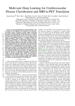 Multi-task Deep Learning for Cerebrovascular Disease Classification and
  MRI-to-PET Translation