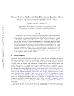 Misspecification Analysis of High-Dimensional Random Effects Models for
  Estimation of Signal-to-Noise Ratios