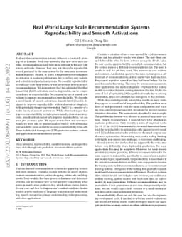 Real World Large Scale Recommendation Systems Reproducibility and Smooth
  Activations