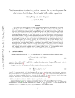 Continuous-time stochastic gradient descent for optimizing over the
  stationary distribution of stochastic differential equations