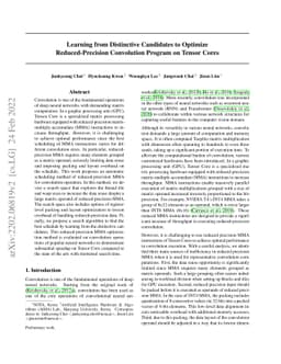 Learning from distinctive candidates to optimize reduced-precision
  convolution program on tensor cores