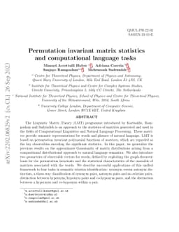 Permutation invariant matrix statistics and computational language tasks