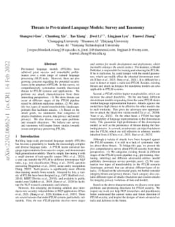 Threats to Pre-trained Language Models: Survey and Taxonomy