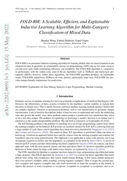 FOLD-RM: A Scalable, Efficient, and Explainable Inductive Learning
  Algorithm for Multi-Category Classification of Mixed Data