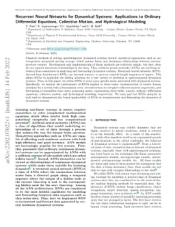 Recurrent Neural Networks for Dynamical Systems: Applications to
  Ordinary Differential Equations, Collective Motion, and Hydrological Modeling