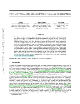 Few-shot semantic segmentation via mask aggregation
