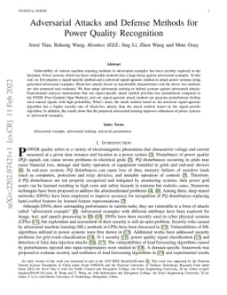 Adversarial Attacks and Defense Methods for Power Quality Recognition