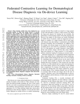 Federated Contrastive Learning for Dermatological Disease Diagnosis via
  On-device Learning