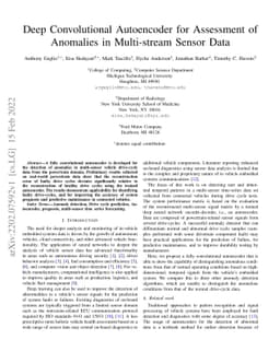 Deep Convolutional Autoencoder for Assessment of Anomalies in
  Multi-stream Sensor Data
