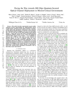 Paving the Way towards 800 Gbps Quantum-Secured Optical Channel
  Deployment in Mission-Critical Environments