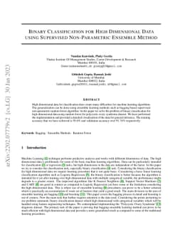 Binary Classification for High Dimensional Data using Supervised
  Non-Parametric Ensemble Method