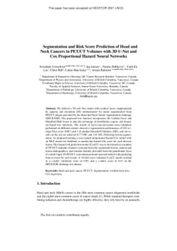 Segmentation and Risk Score Prediction of Head and Neck Cancers in
  PET/CT Volumes with 3D U-Net and Cox Proportional Hazard Neural Networks