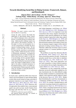 Towards Identifying Social Bias in Dialog Systems: Frame, Datasets, and
  Benchmarks